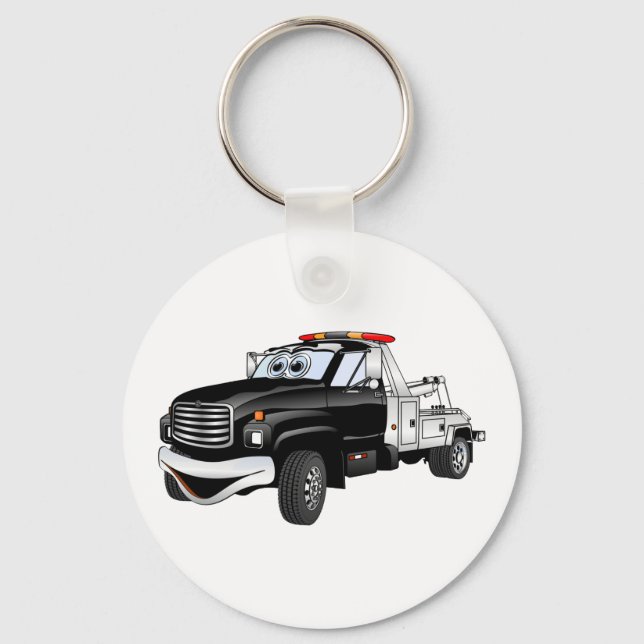 Black Silver Tow Truck Cartoon Schlüsselanhänger (Vorderseite)