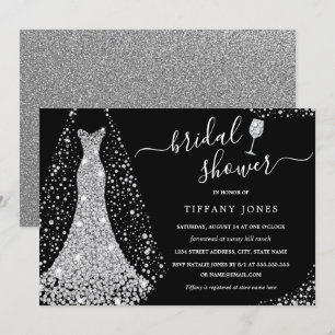 Black Silver Wedding Dress Sparkle Brautparty Einladung
