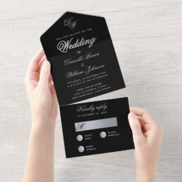 Black Silver Wedding Monogram Elegante Kalligraphi All In One Einladung