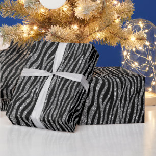Black Silver Zebra Print Glitzer    Geschenkpapier