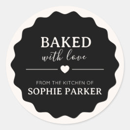 Black Simple Baked With Love Scallop Sticker