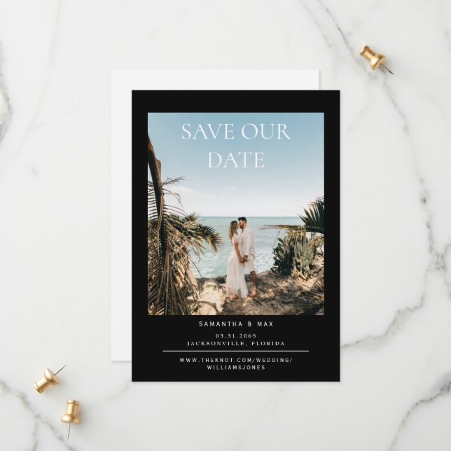 Black Simple Couple Foto Wedding Save the Date (Vorderseite/Rückseite Beispiel)