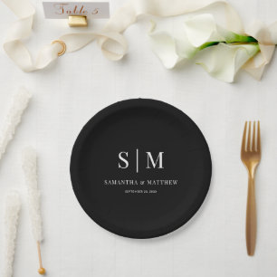 Black Simple Elegant Couple Initials Wedding Pappteller