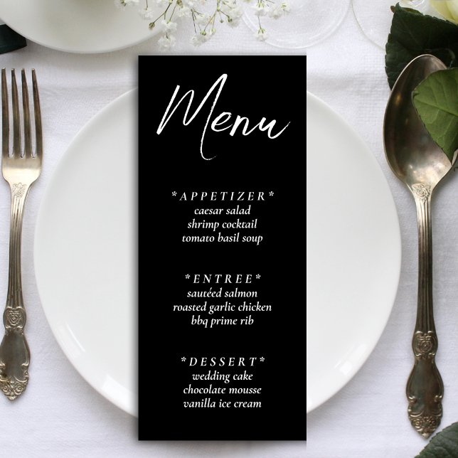 Black Simple Elegant Wedding Empfang Menükarte (Black Simple Elegant Wedding Reception Menu)