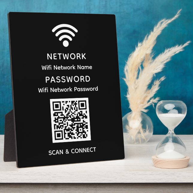 Black Simple Elegante Wifi QR Code Netzwerkkennwor Fotoplatte (Seite)