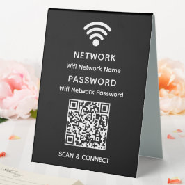 Black Simple Elegante Wifi QR Code Netzwerkkennwor Tischaufsteller