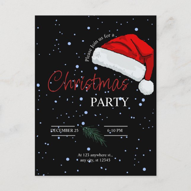 Black Simple Family Christmas Party Einladung (Vorderseite)