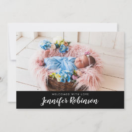 Black Simple Foto Neuborn Baby Birth Ankündigung