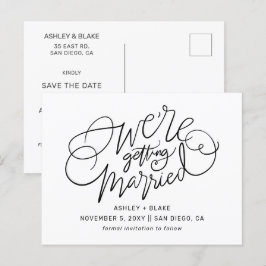Black Simple Handwriting Calligraphy Save the Date Ankündigungspostkarte