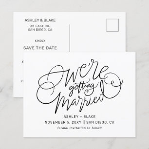 Black Simple Handwriting Calligraphy Save the Date Ankündigungspostkarte