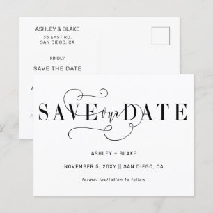 Black Simple Handwriting Calligraphy Save the Date Ankündigungspostkarte
