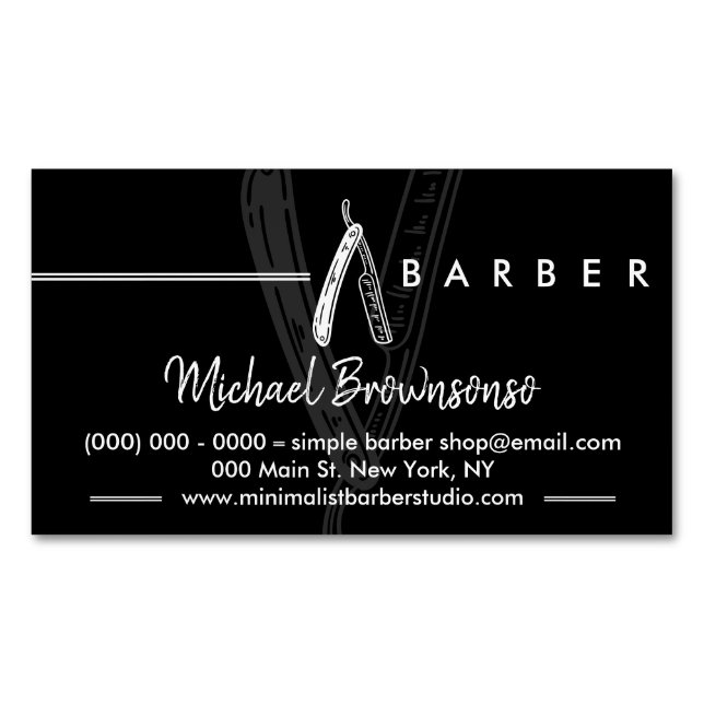Black Simple Logo Razard Barber Magnetische Visitenkarte (Vorderseite)