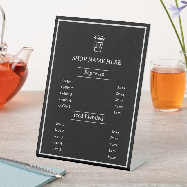 Black Simple Minimalistisch Café Just Coffee Menu Sockelschild (In Situ)