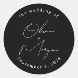 Black Simple Minimalistisch Script Calligraphy Wed Runder Aufkleber