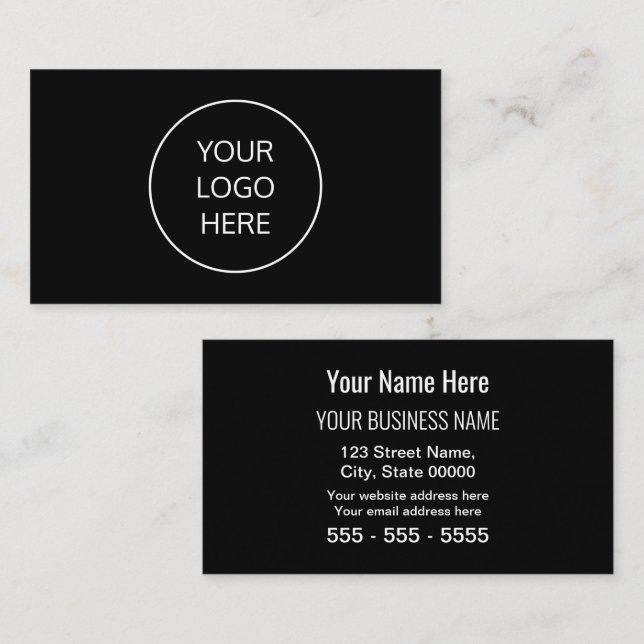 Black Simple Modern Ajouter Votre Carte de visite  (Devant / Derrière)