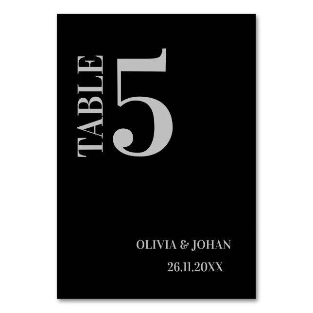 Black Simple Modern Elegance Wedding Tischnummer (Vorderseite)