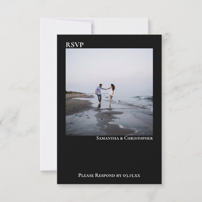 Black Simple Modern Minimalistisch Foto Wedding RSVP Karte (Vorderseite)