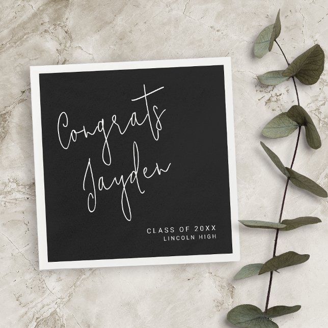 Black Simple Modern Script Congrads Graduate Serviette (Black Simple Modern Script Congrads Graduate Napkins)