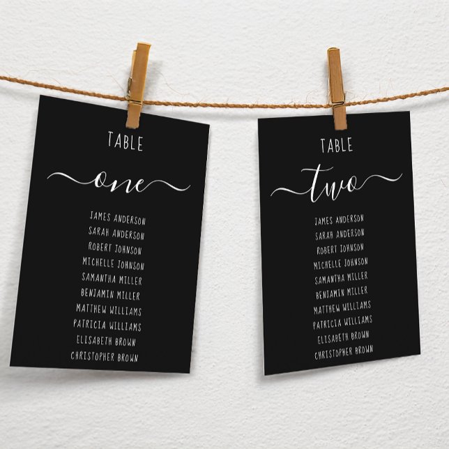 Black Simple Modern Script Seating Chart Card (Von Creator hochgeladen)