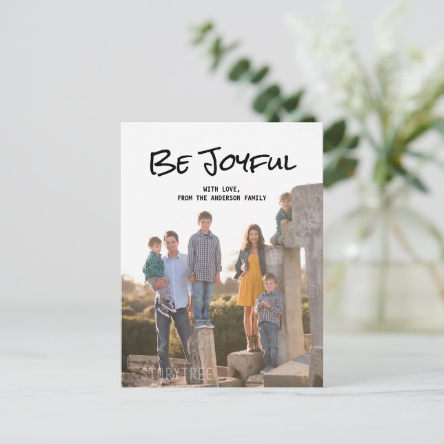 Black Simple Script Be Joyeux Photo Carte Postale (Debout devant)