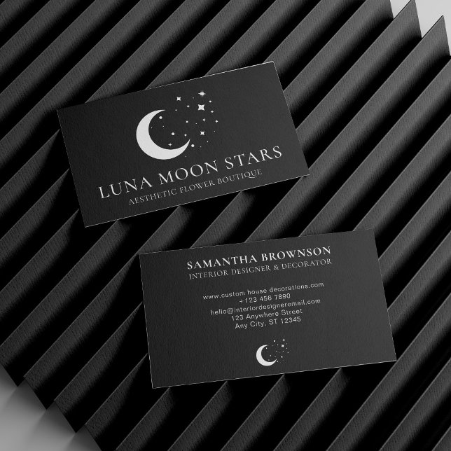 Black Simple Standard Basic Moon Luna Stars Visitenkarte (Black Simple Standard Basic Moon Luna Stars Business Card)