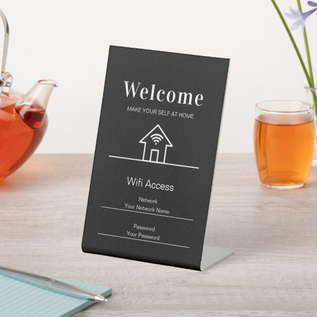 Black Simple Welcome Zuhause Wifi Metal Sockelschild (In SItu)