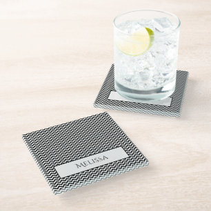 Black Simple Zickzack Personalisiert Glass Unterse Glasuntersetzer