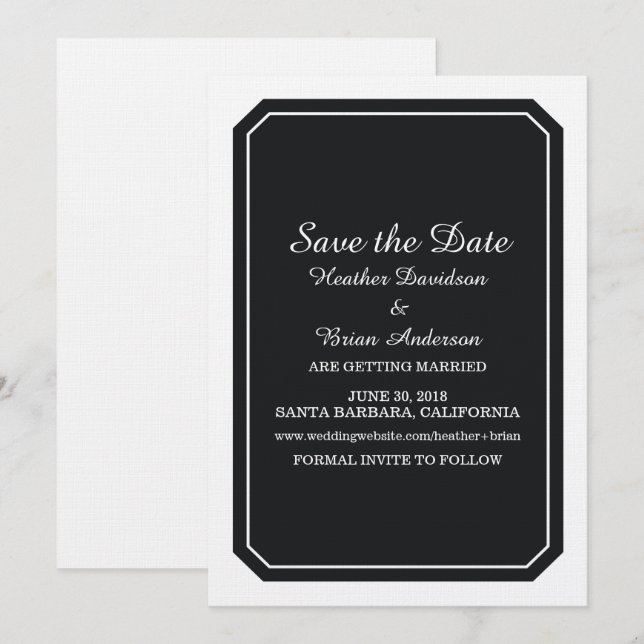 Black Simply Elegant Save the Date laden Einladung (Vorne/Hinten)