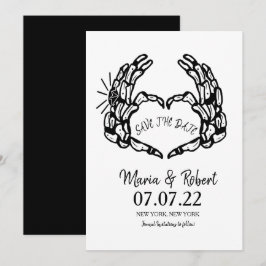 Black Skeleton Hand Heart Wedding Rings Doodle Einladung