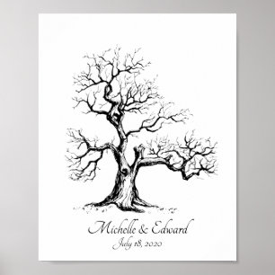 Black Sketched Fingerprint Tree Guestbook Poster