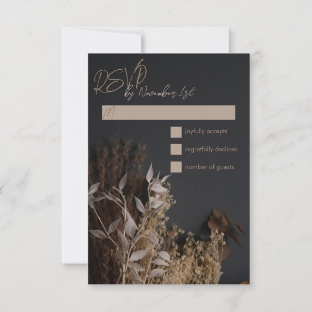 Black Slate Boho Rustique Floral Wedding Carte RSV (Devant)