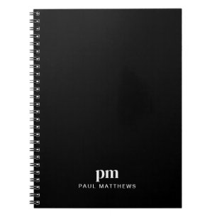 Black Sleek Professiona Monogram Initials und Name Notizblock