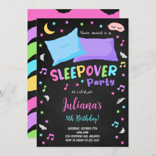 Black Sleepover Party Anniversaire Invitation