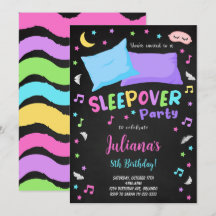 Black Sleepover Party Geburtstagsfeier Einladung