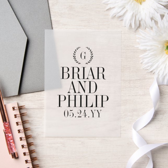 Black-Slender Laurel Wreath Monogram Wedding (Hochzeit)