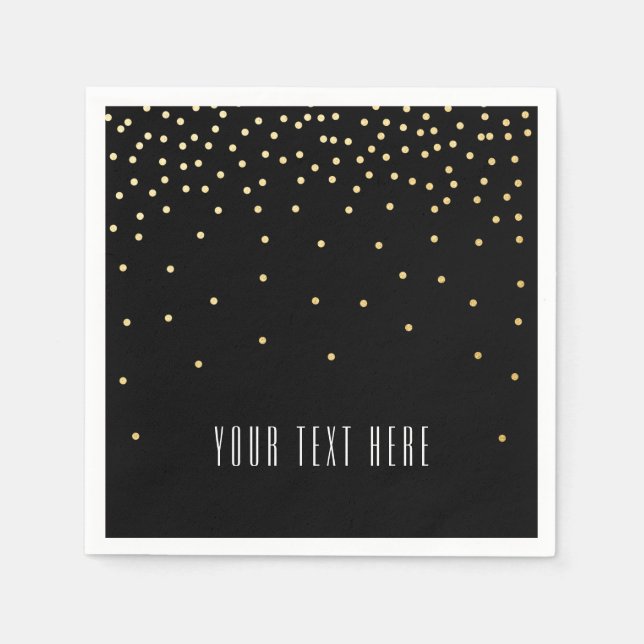 Black & Small Gold Foil Confetti Hochzeit Napkins Serviette (Vorderseite)