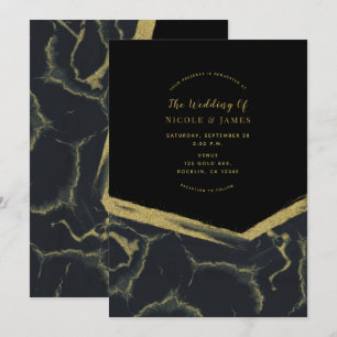 Black Smoke & Gold Marmor Chic Moderne Hochzeit Einladung