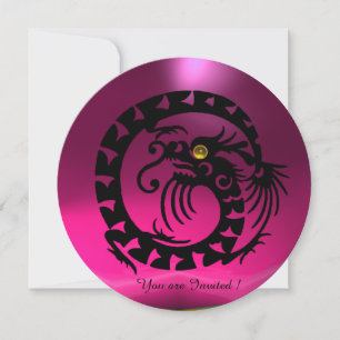 BLACK SNAKE DRAGON PINK FUCHSIA LILA GEMSTONE EINLADUNG