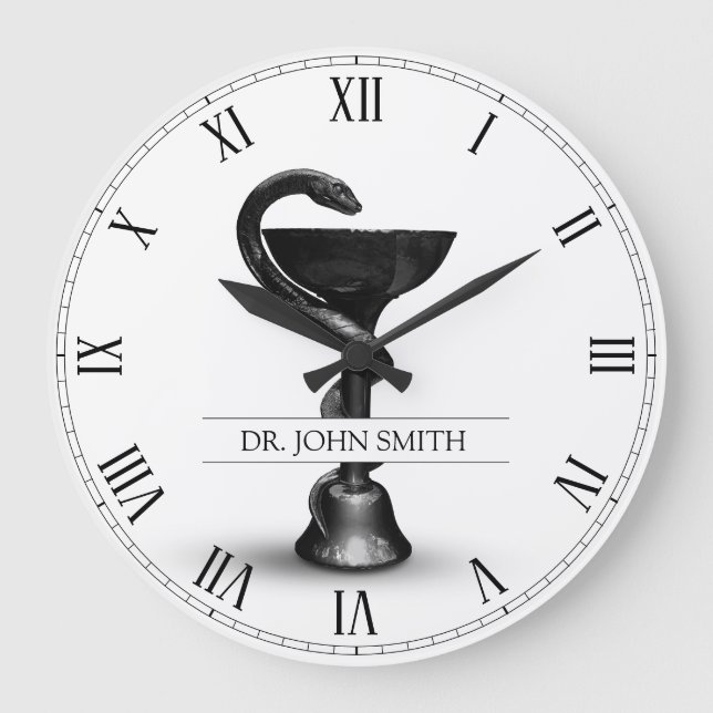 Black Snake Medical Bowl Hygieia Weißer Name Große Wanduhr (Vorderseite)