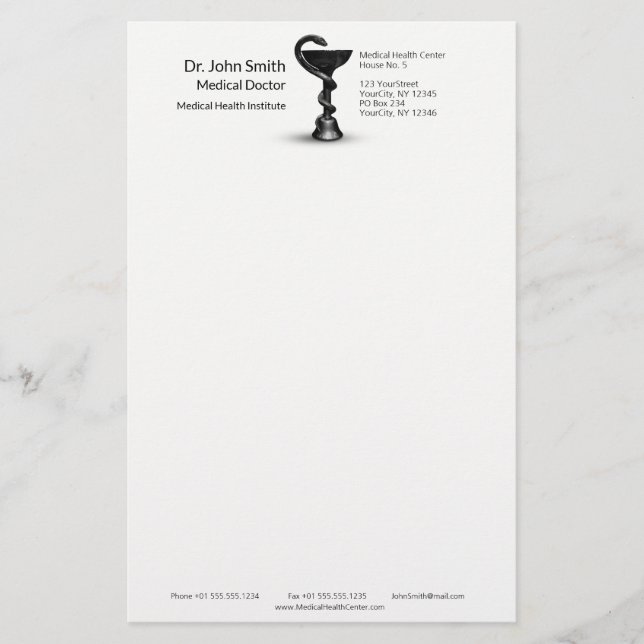 Black Snake Medical Bowl Hygieia White Caduceus Briefpapier (Vorderseite)