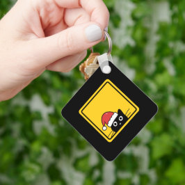 Black Sneaky Santa Cat U.S. Warning Sign Schlüsselanhänger