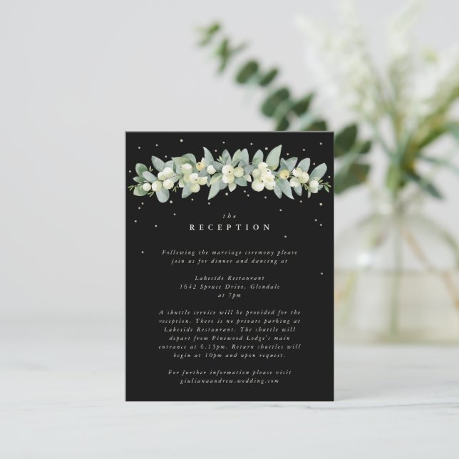 Black Snowberry+Eucalyptus Garland Empfang Begleitkarte (Stehend Vorderseite)