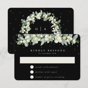 Black Snowberry+Eucalyptus Garland Wedding RSVP Karte