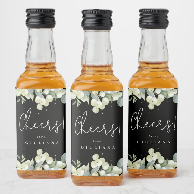 Black Snowberry+Eucalyptus Junggeselinnen-Abschied Alkoholflaschenetikett (Flaschen)