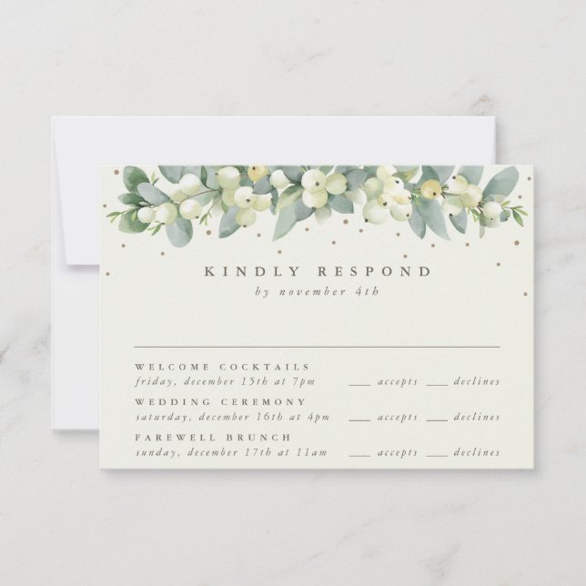 Black Snowberry+Eucalyptus Wedding Multi-Event RSVP Karte (Vorderseite)