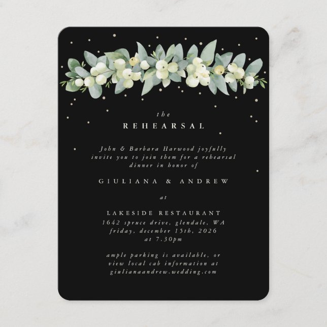 Black Snowberry+Eucalyptus Wedding Probe Begleitkarte (Vorderseite)