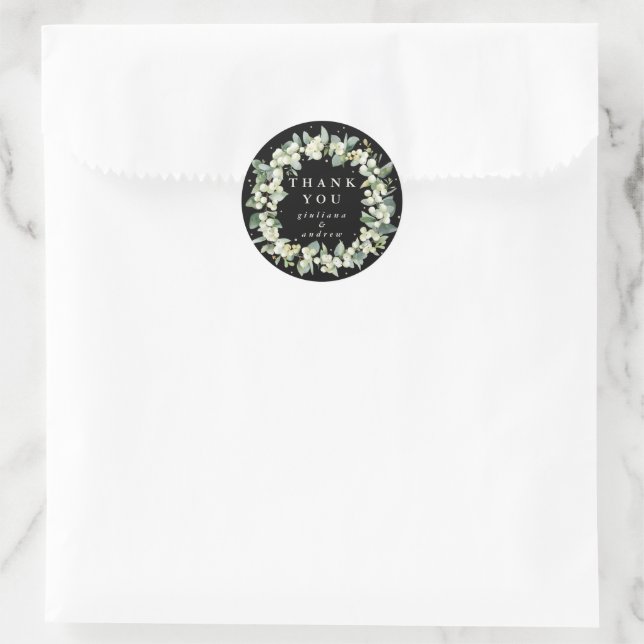 Black Snowberry+Eucalyptus Wedding Vielen Dank Runder Aufkleber (Tasche)