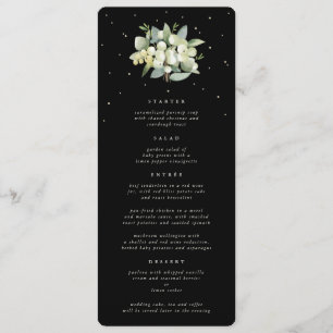 Black Snowberry+Eukalyptus 4 Course Hochzeitswohnu Menükarte
