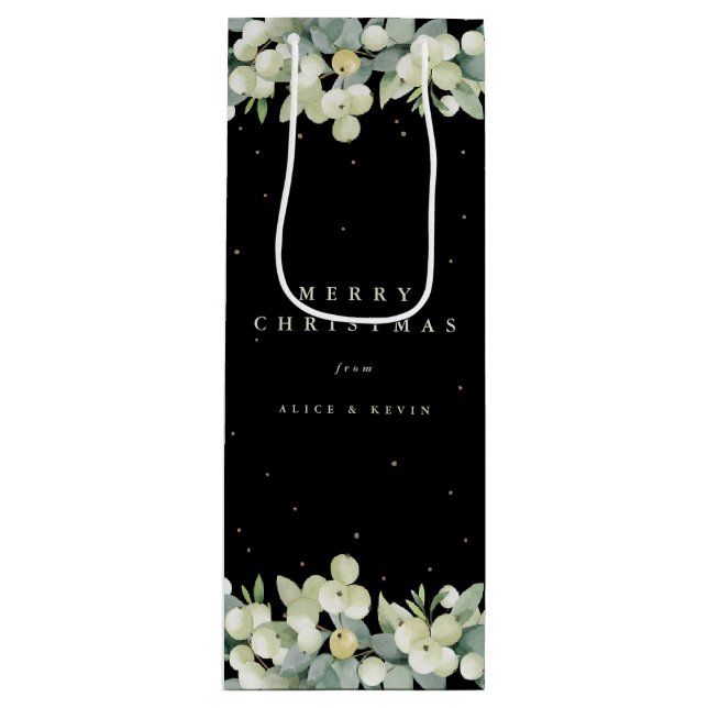 Black Snowberry+Eukalyptus Christmas/Holiday Geschenktüte Für Weinflaschen (Vorderseite)
