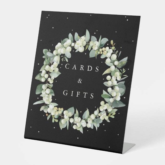 Black Snowberry+Eukalyptus Wedding Geschenke + Kar Sockelschild (Vorderseite)